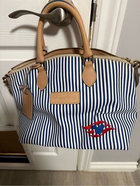 Rare Disney cruise line Dooney & Bourke Navy and White Striped Satchel